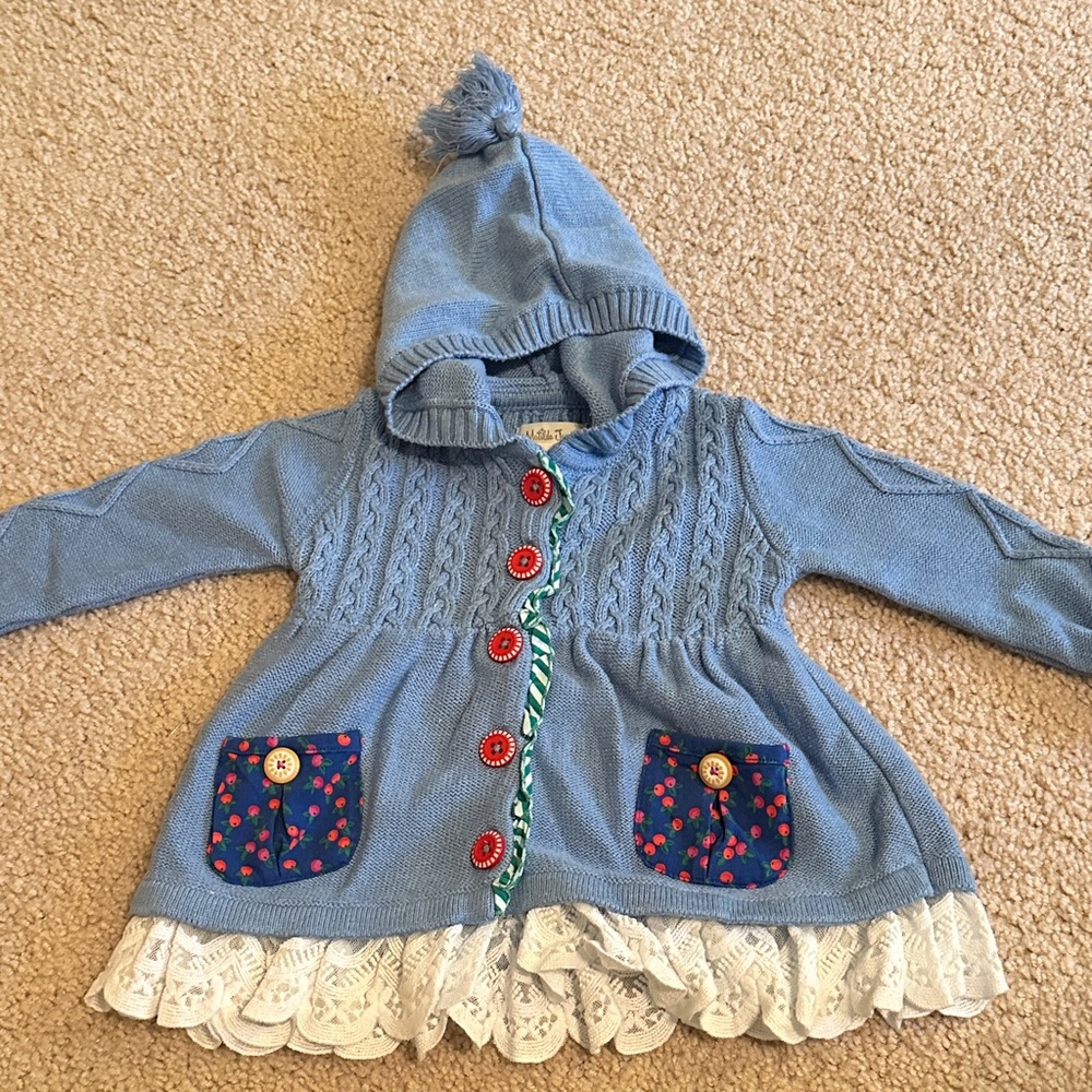 Matilda Jane Blue Hooded Jacket with Red Buttons